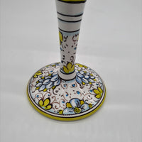 Wine Glass Ceramic and Glass Blue Flowers Green Edge