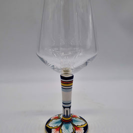 Wine Glass Ceramic and Glass Blue and Red Leaves