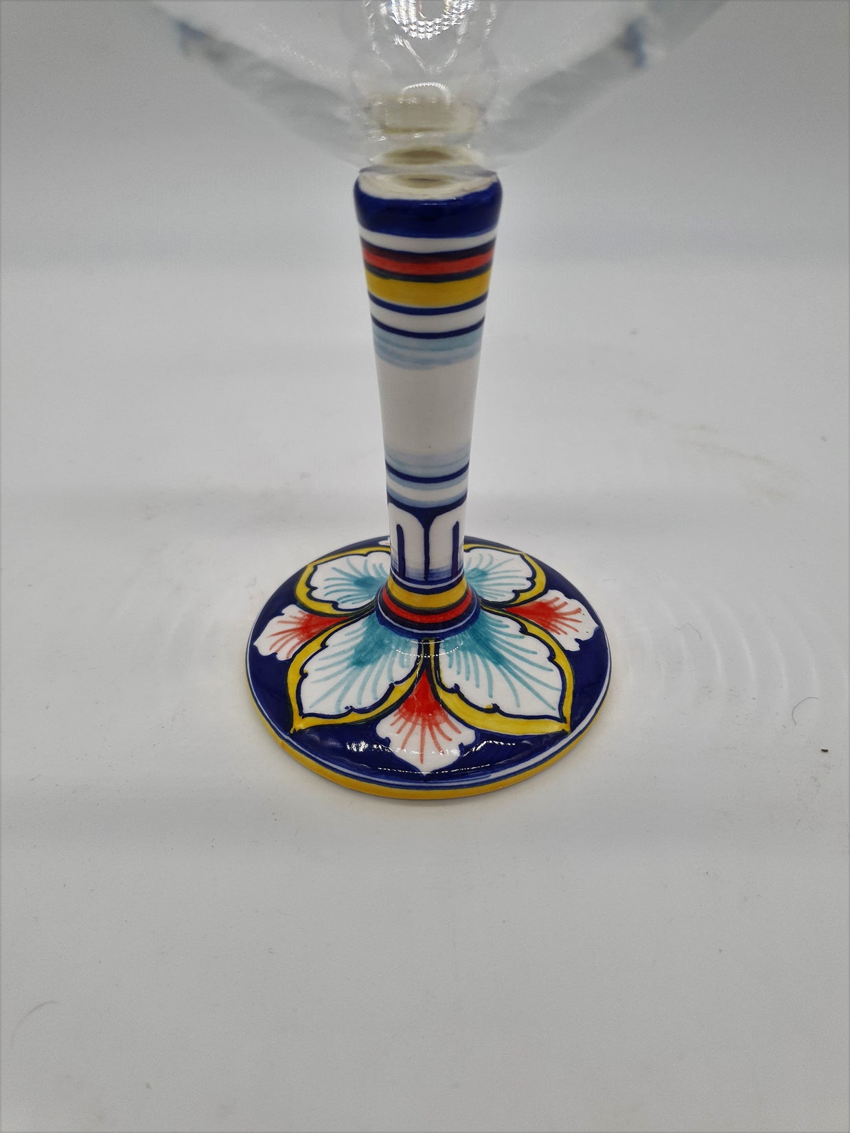 Wine Glass Ceramic and Glass Blue and Red Leaves