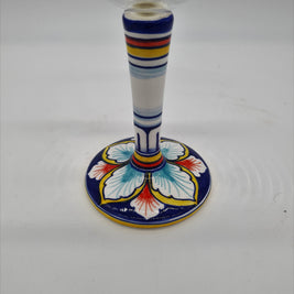 Wine Glass Ceramic and Glass Blue and Red Leaves