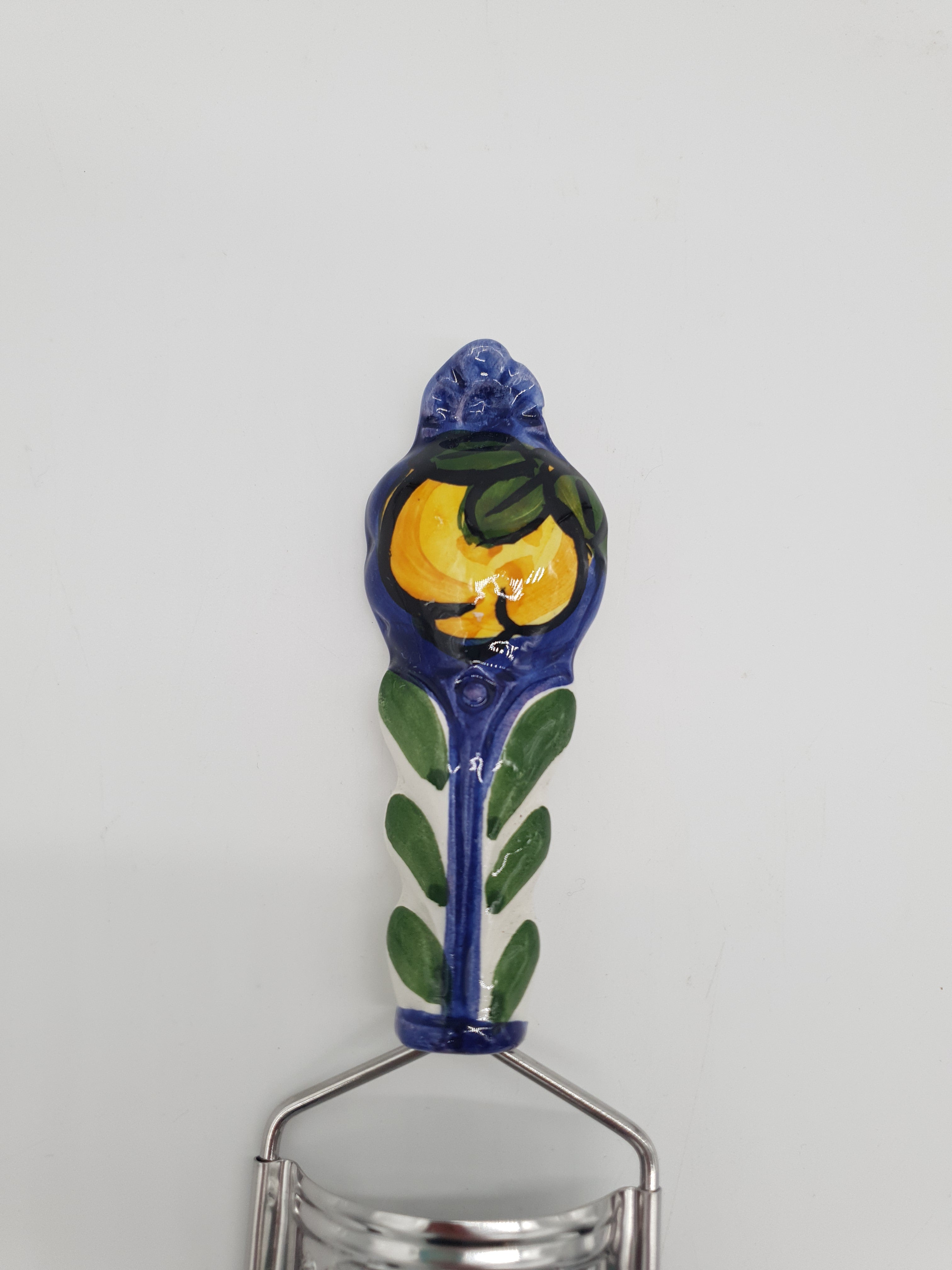 Grattugia Formaggio Limone fondo blu Acciaio e Ceramica