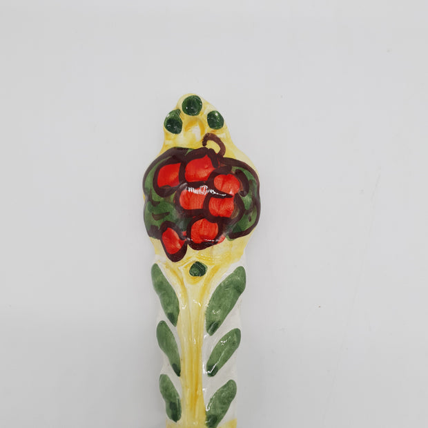 Grattugia Formaggio Decoro Uva Rossa Fondo Giallo Acciaio e Ceramica