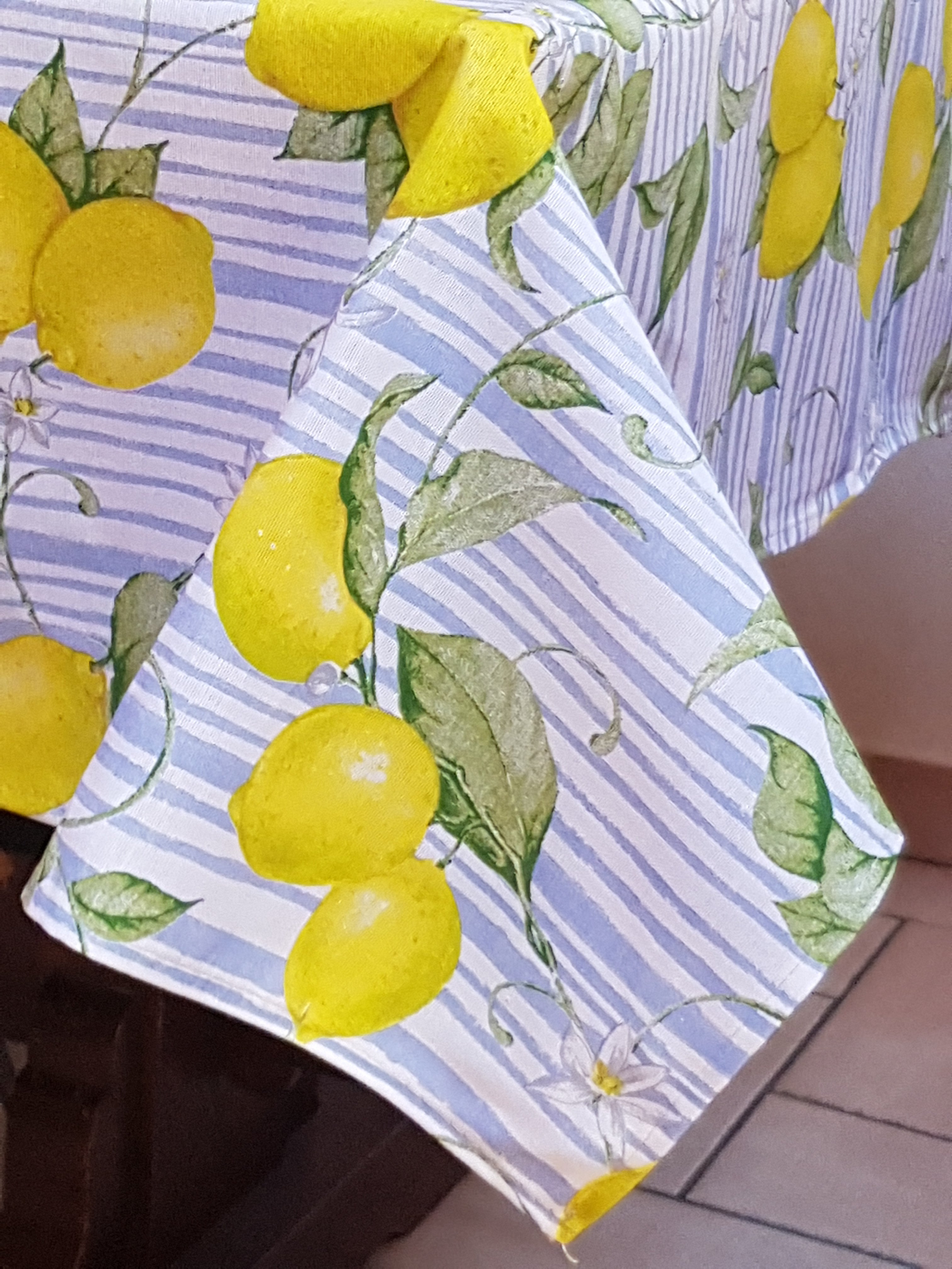 Provencal Tablecloth Lemon Blue Stripes
