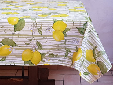 Green Striped Lemon Provencal Tablecloth