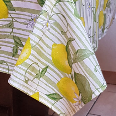Green Striped Lemon Provencal Tablecloth