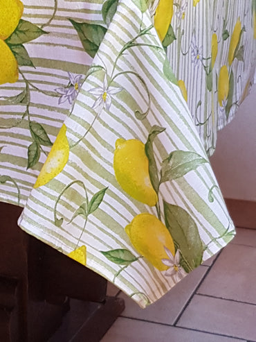 Green Striped Lemon Provencal Tablecloth