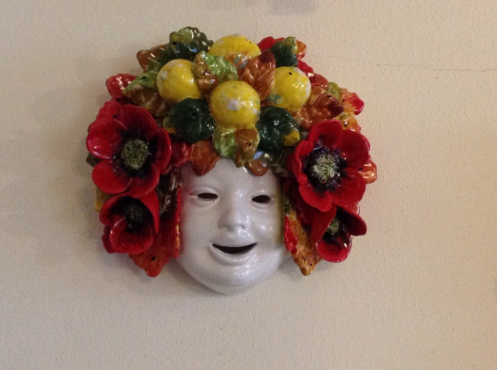 Maschera Limoni Papaveri Piero In Ceramica