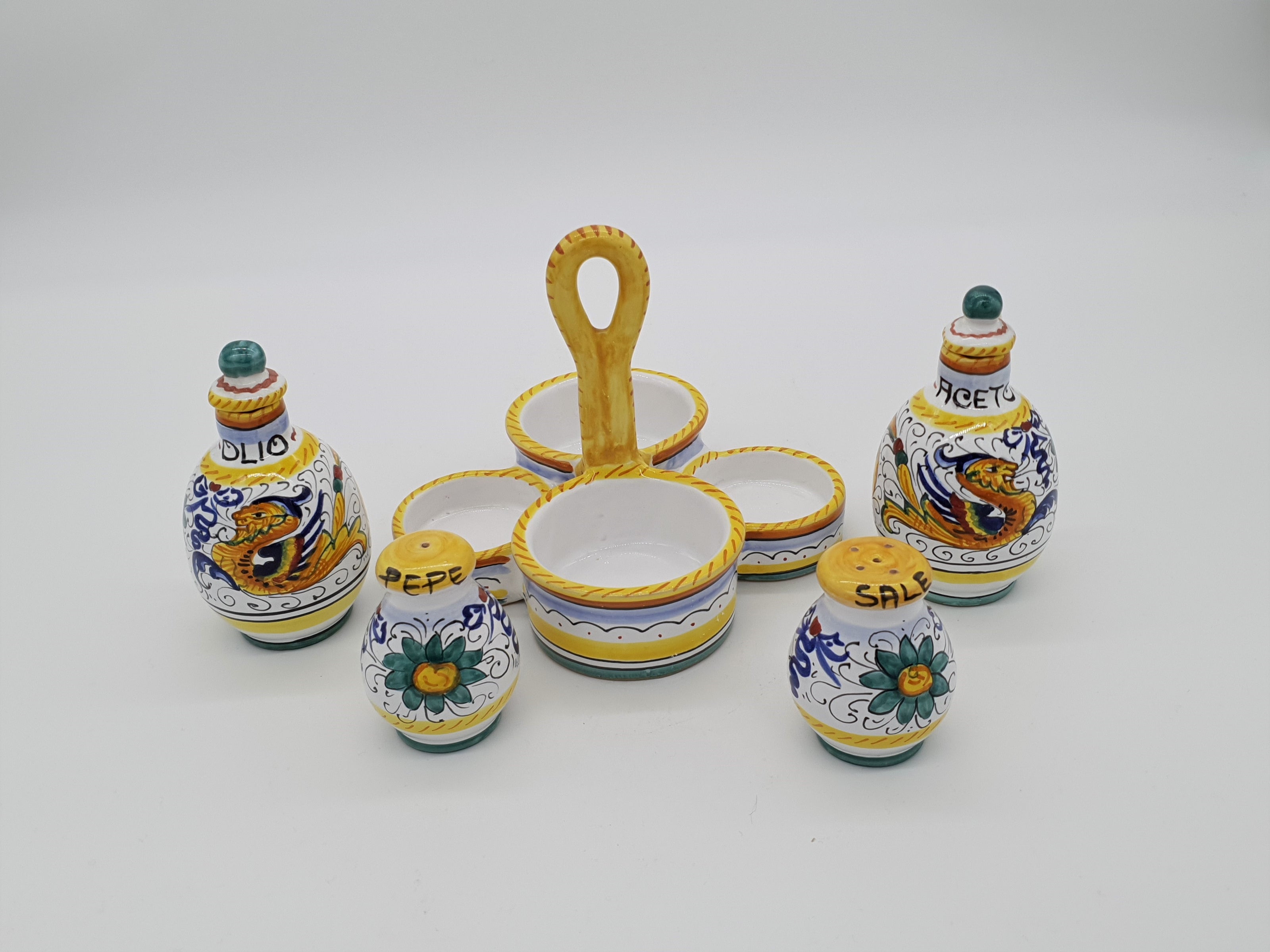 Set Sale e Pepe Olio Aceto Decoro Raffaellesco