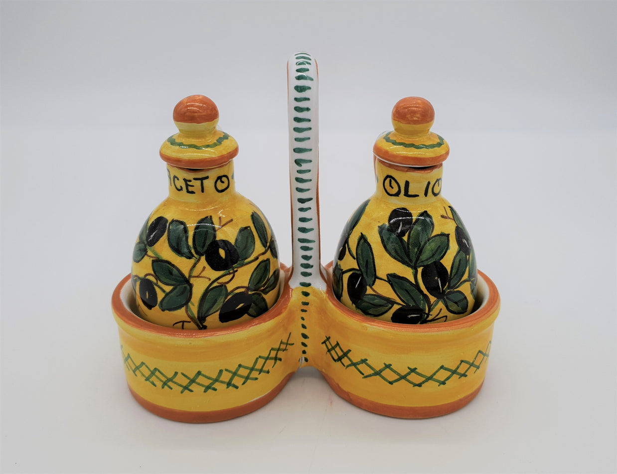 Set Olio Aceto Decoro Olive Fondo Giallo