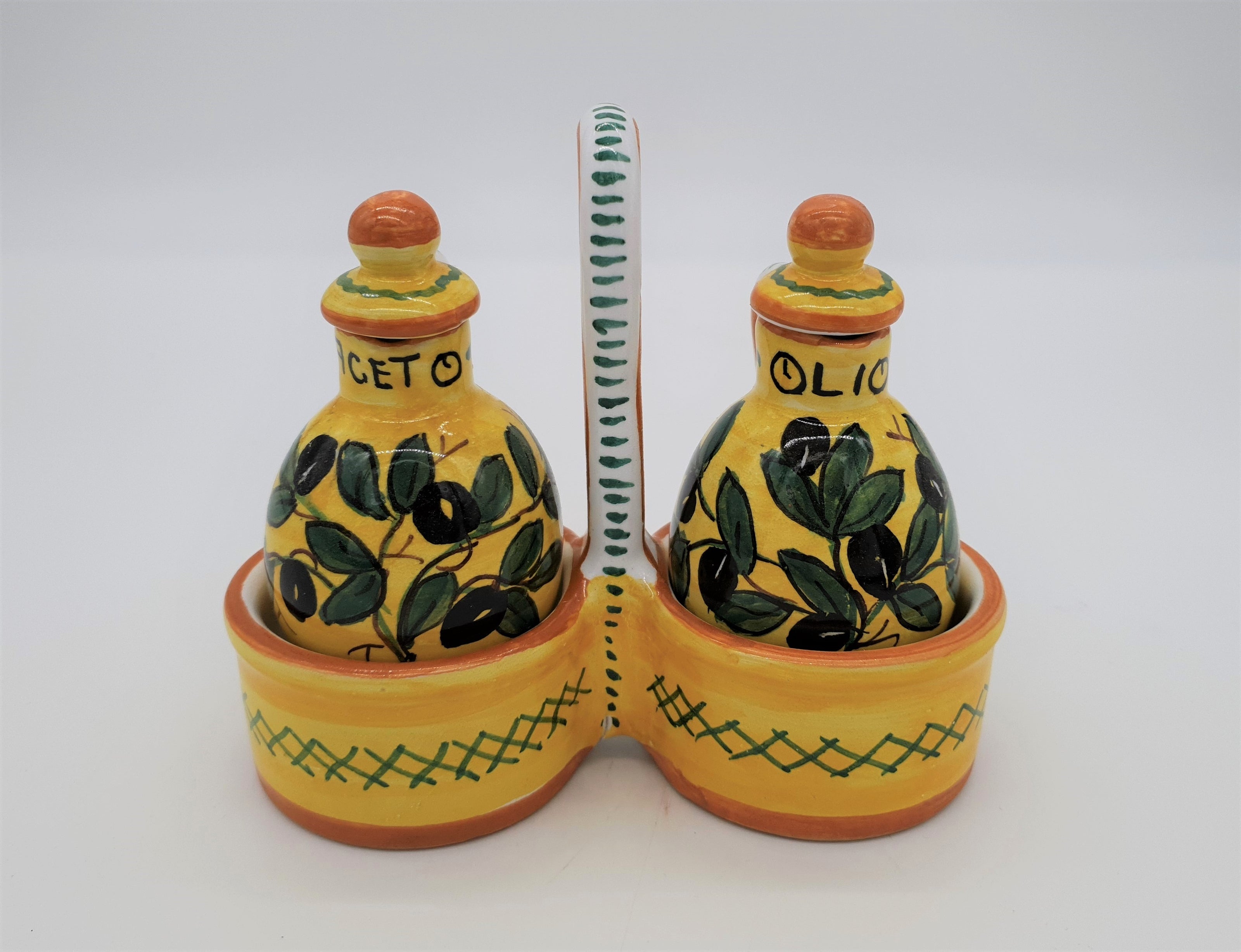 Set Olio Aceto Decoro Olive Fondo Giallo