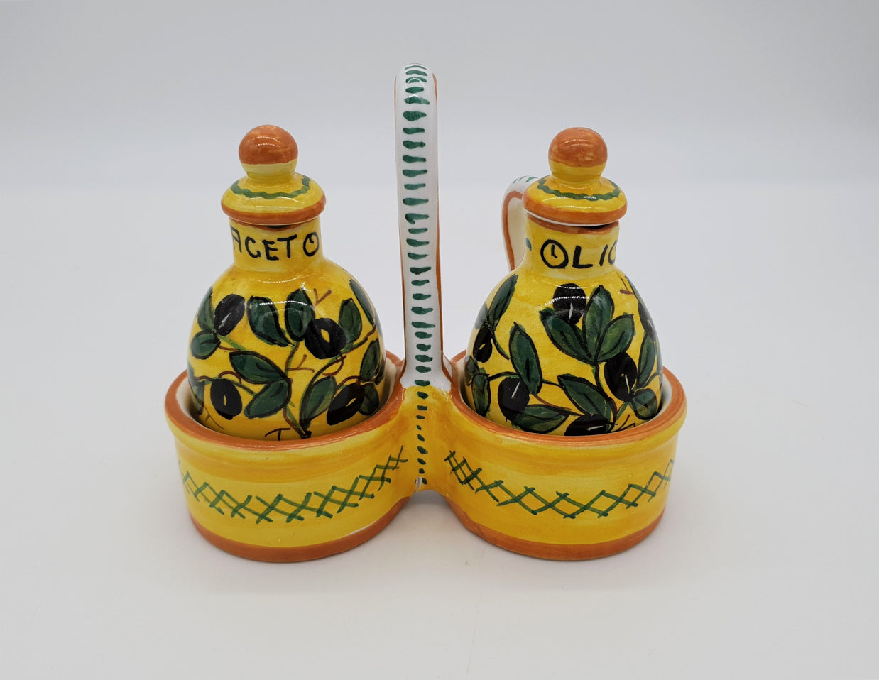 Set Olio Aceto Decoro Olive Fondo Giallo