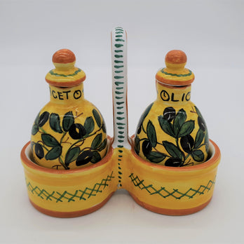 Set Olio Aceto Decoro Olive Fondo Giallo