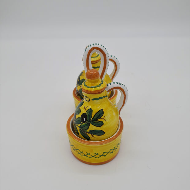 Set Oil Vinegar Olive Decoration Yellow Background