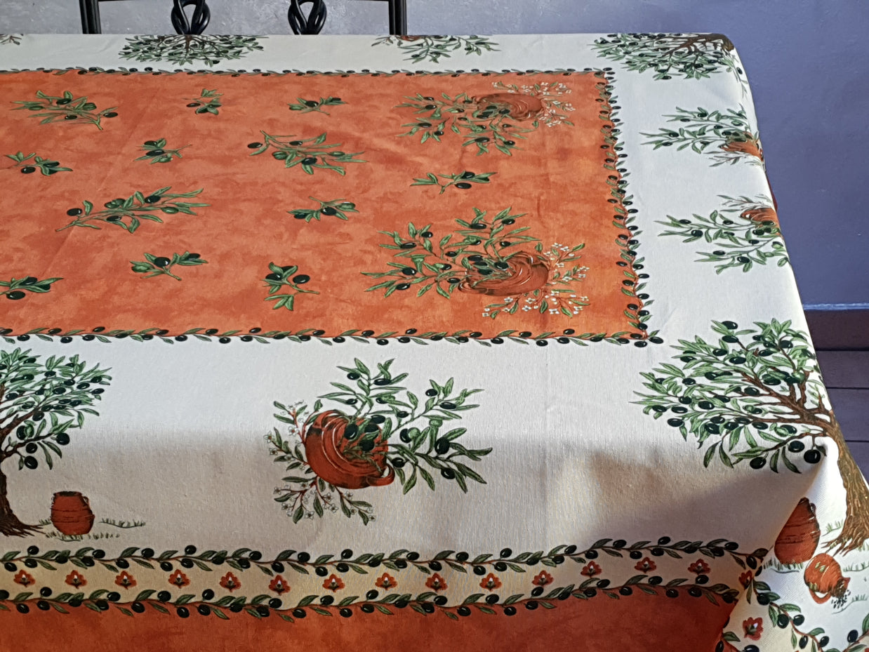 Tovaglia Provenzale Olive Fondo Arancio Albero