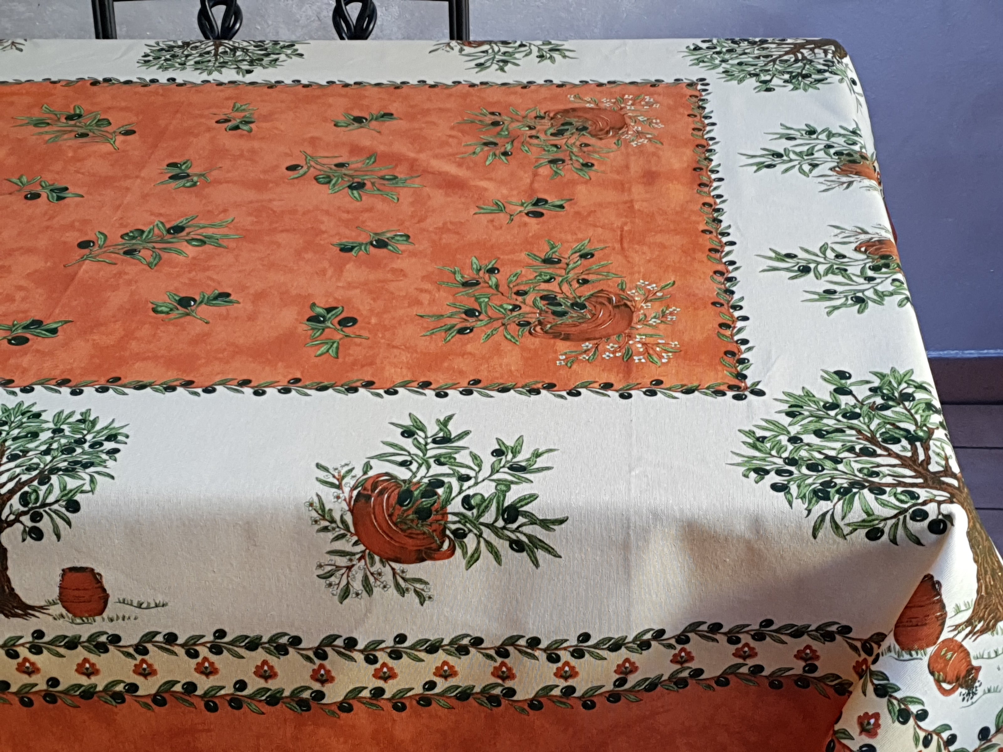 Tovaglia Provenzale Olive Fondo Arancio Albero