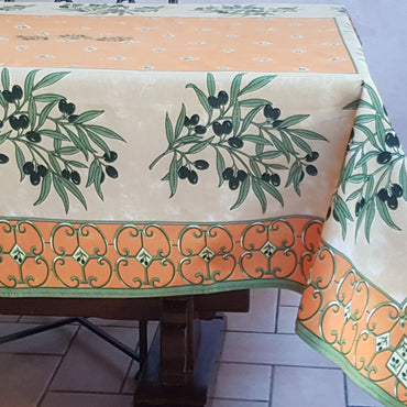 Provencal Olive Tablecloth Orange and Ivory Background