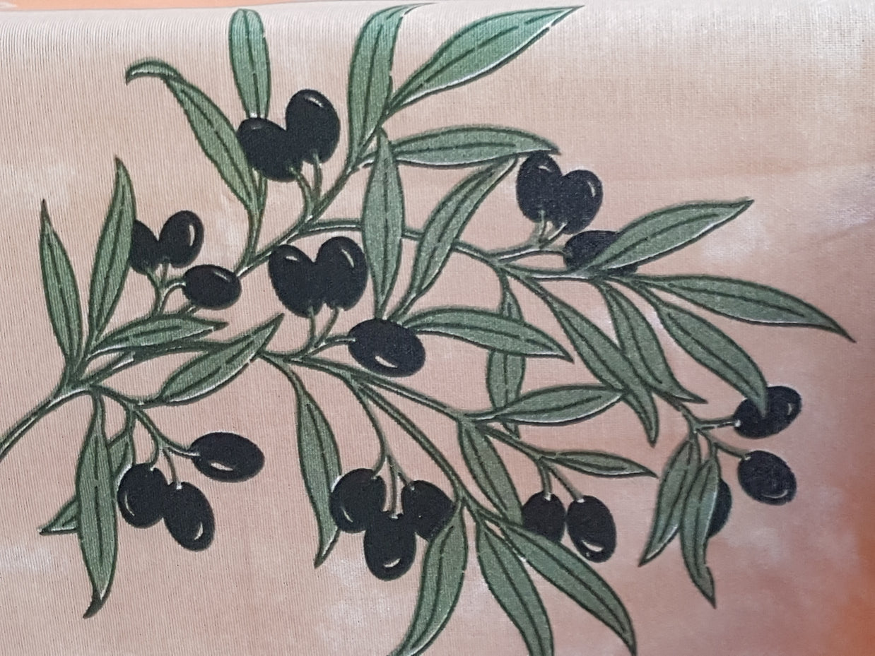 Tovaglia Provenzale Olive Fondo Arancio e Avorio