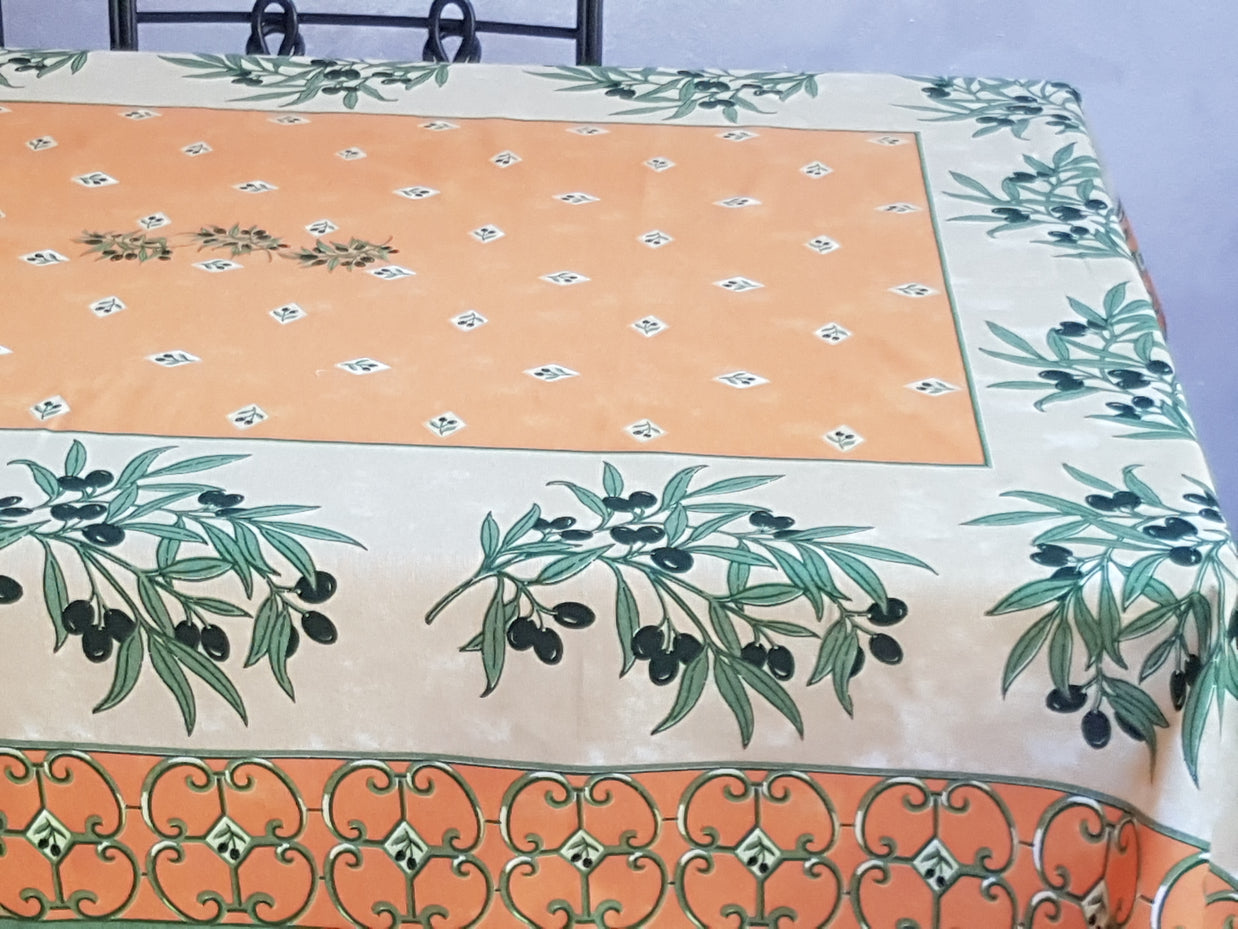 Tovaglia Provenzale Olive Fondo Arancio e Avorio