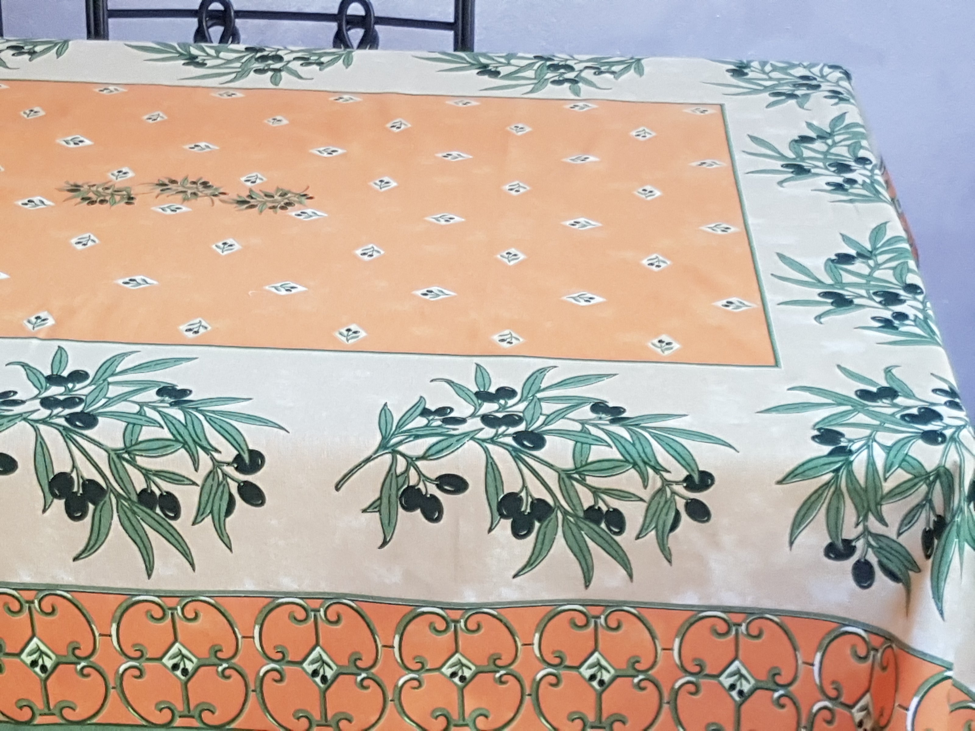 Tovaglia Provenzale Olive Fondo Arancio e Avorio