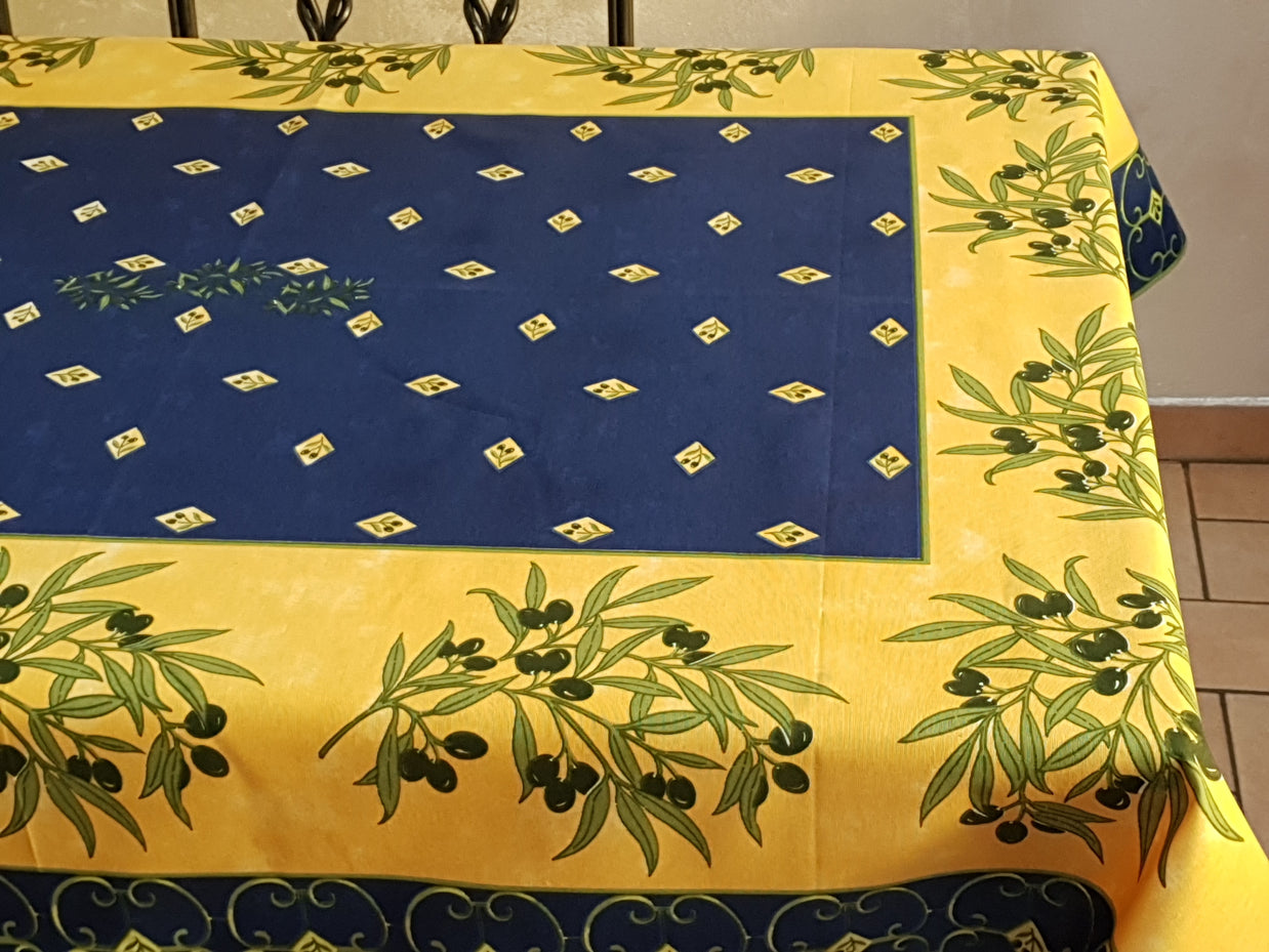 Tovaglia Provenzale Olive Fondo Blu e Giallo