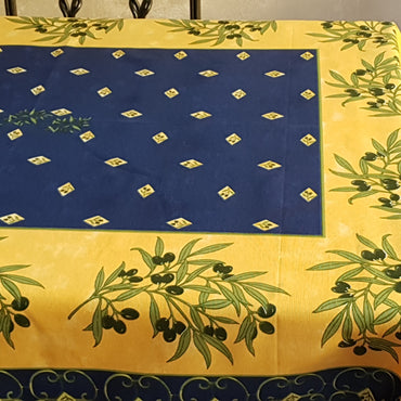 Provencal Olive Tablecloth Blue and Yellow Background