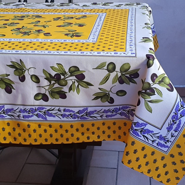 Tovaglia Provenzale Olive Fondo Giallo e Avorio