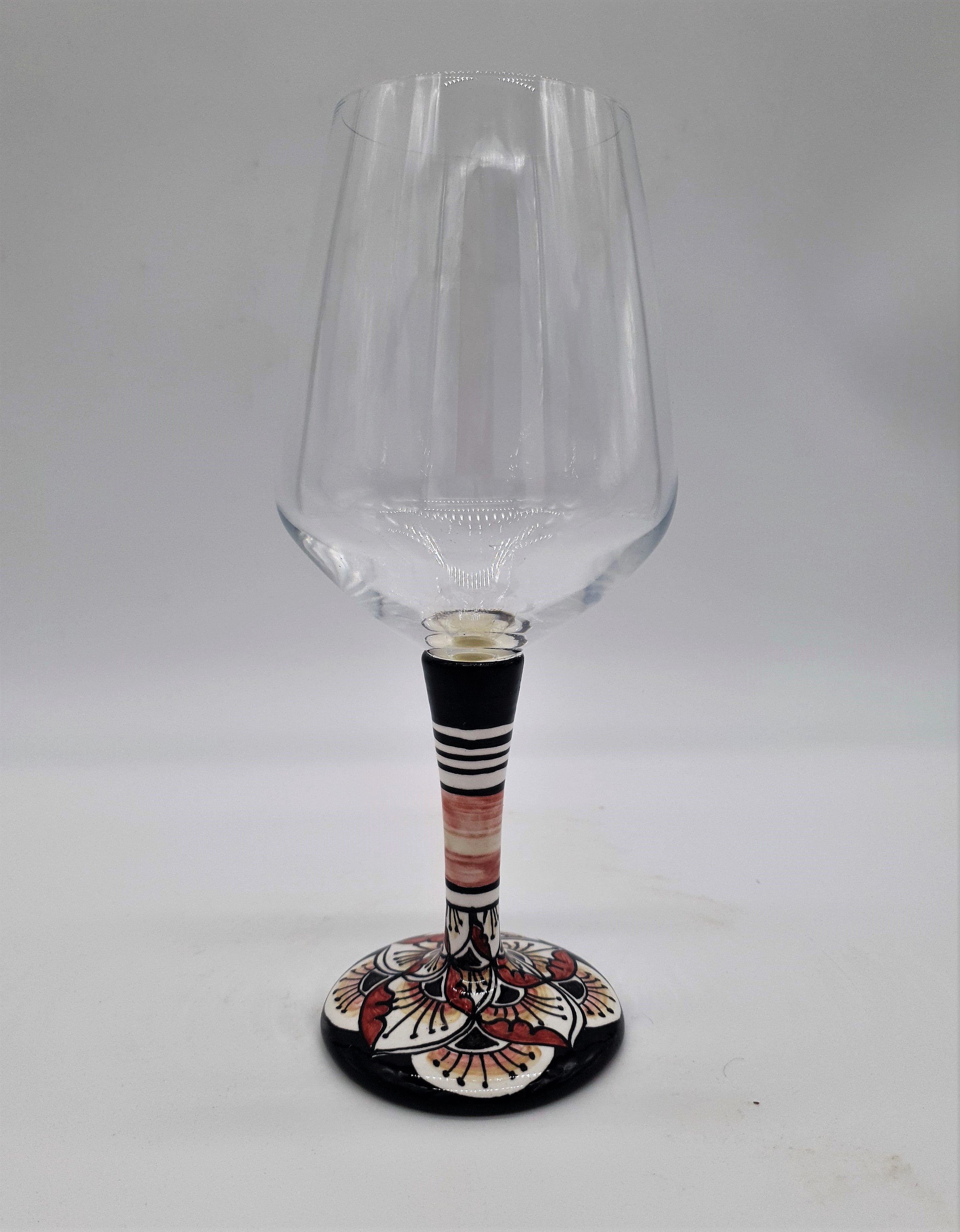 Glass for Wine Ceramic and Glass Peacock Feathers Black Background