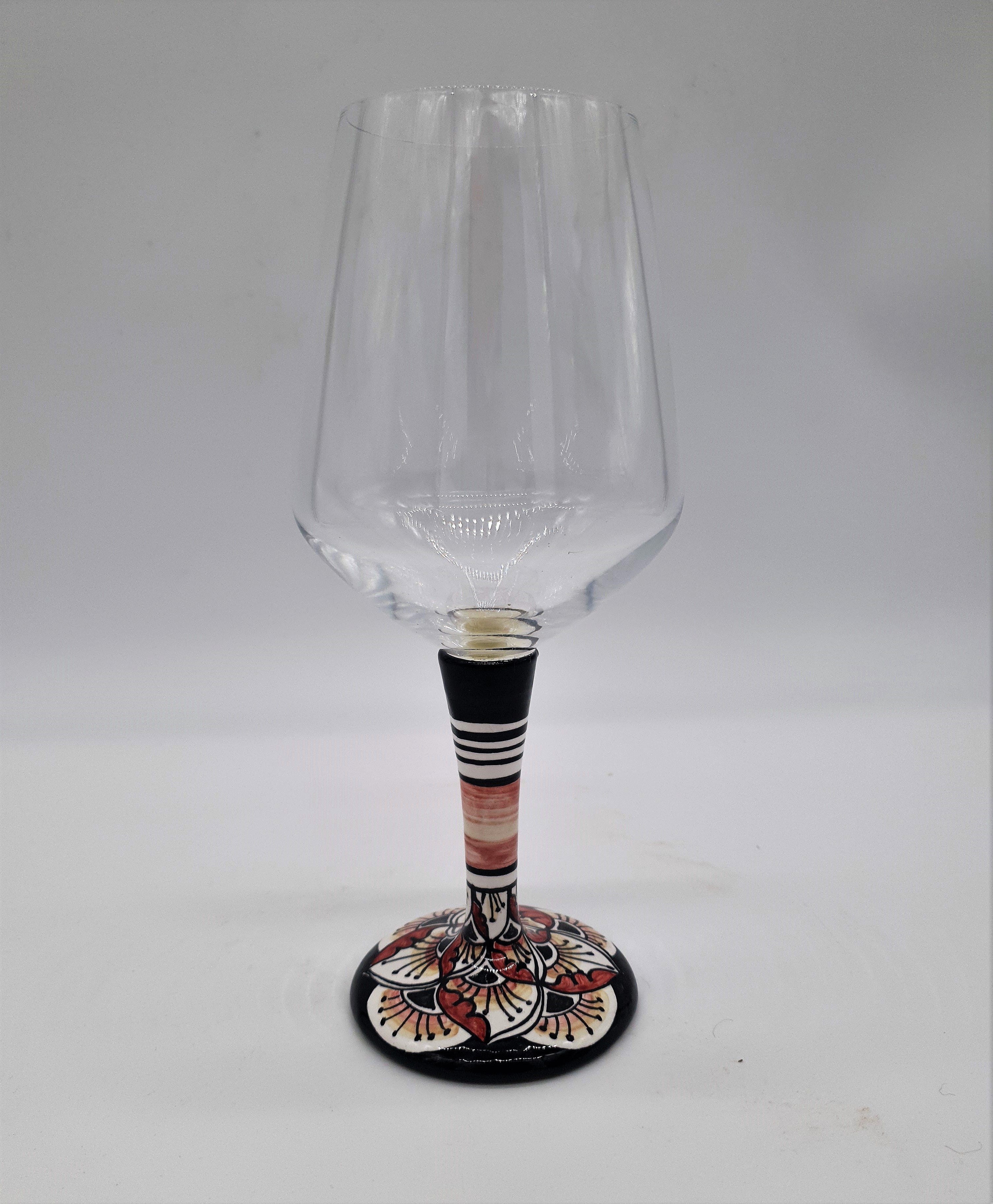 Glass for Wine Ceramic and Glass Peacock Feathers Black Background