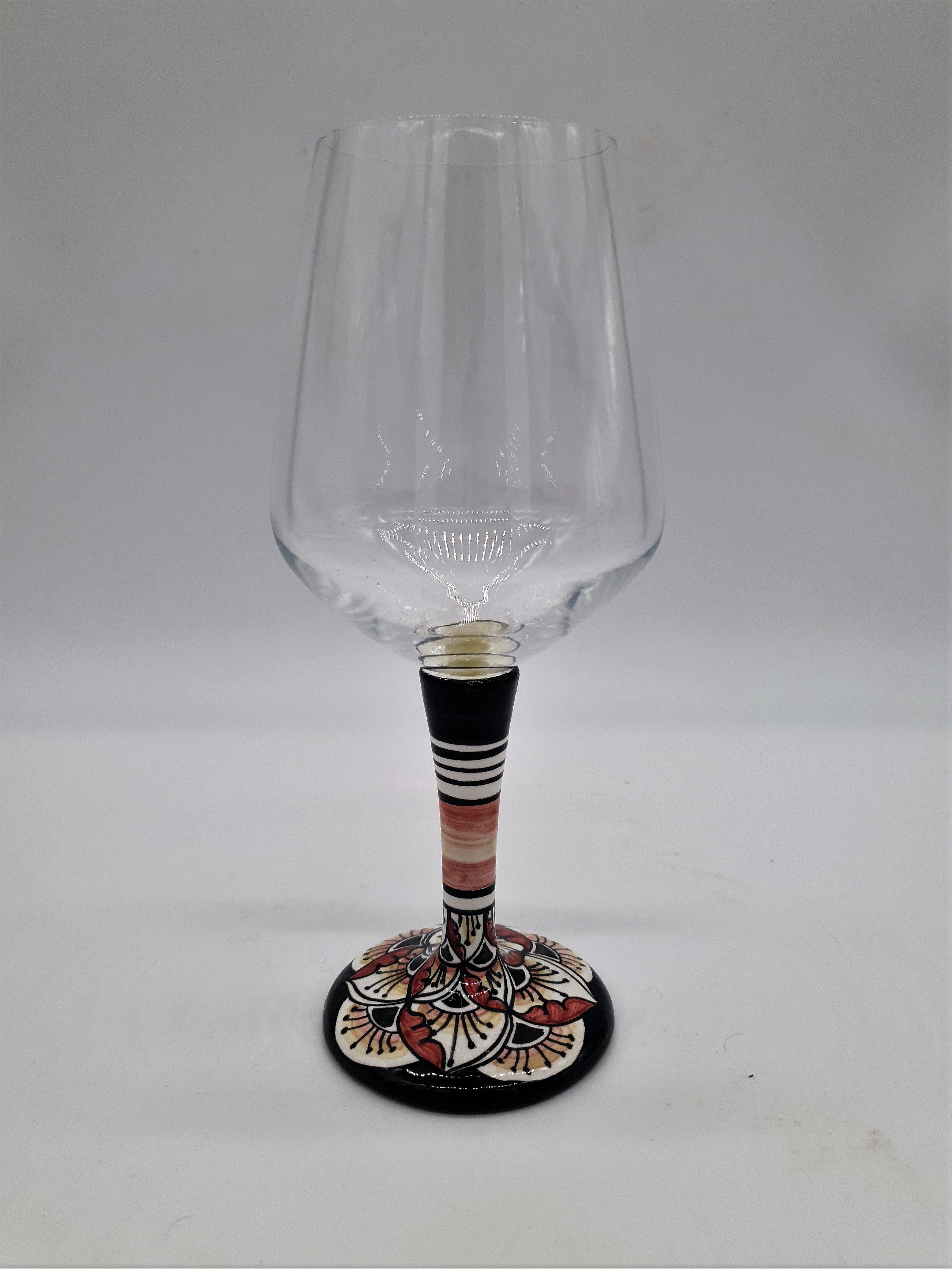 Glass for Wine Ceramic and Glass Peacock Feathers Black Background