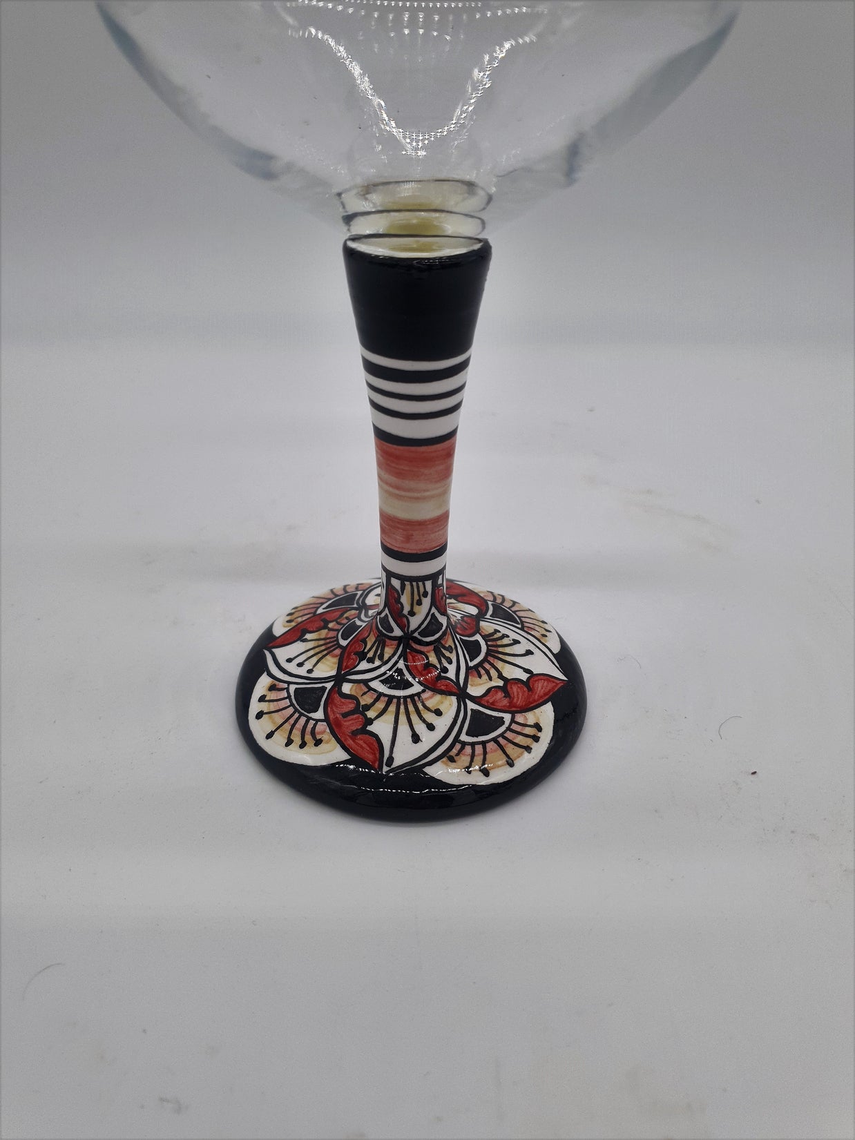 Glass for Wine Ceramic and Glass Peacock Feathers Black Background
