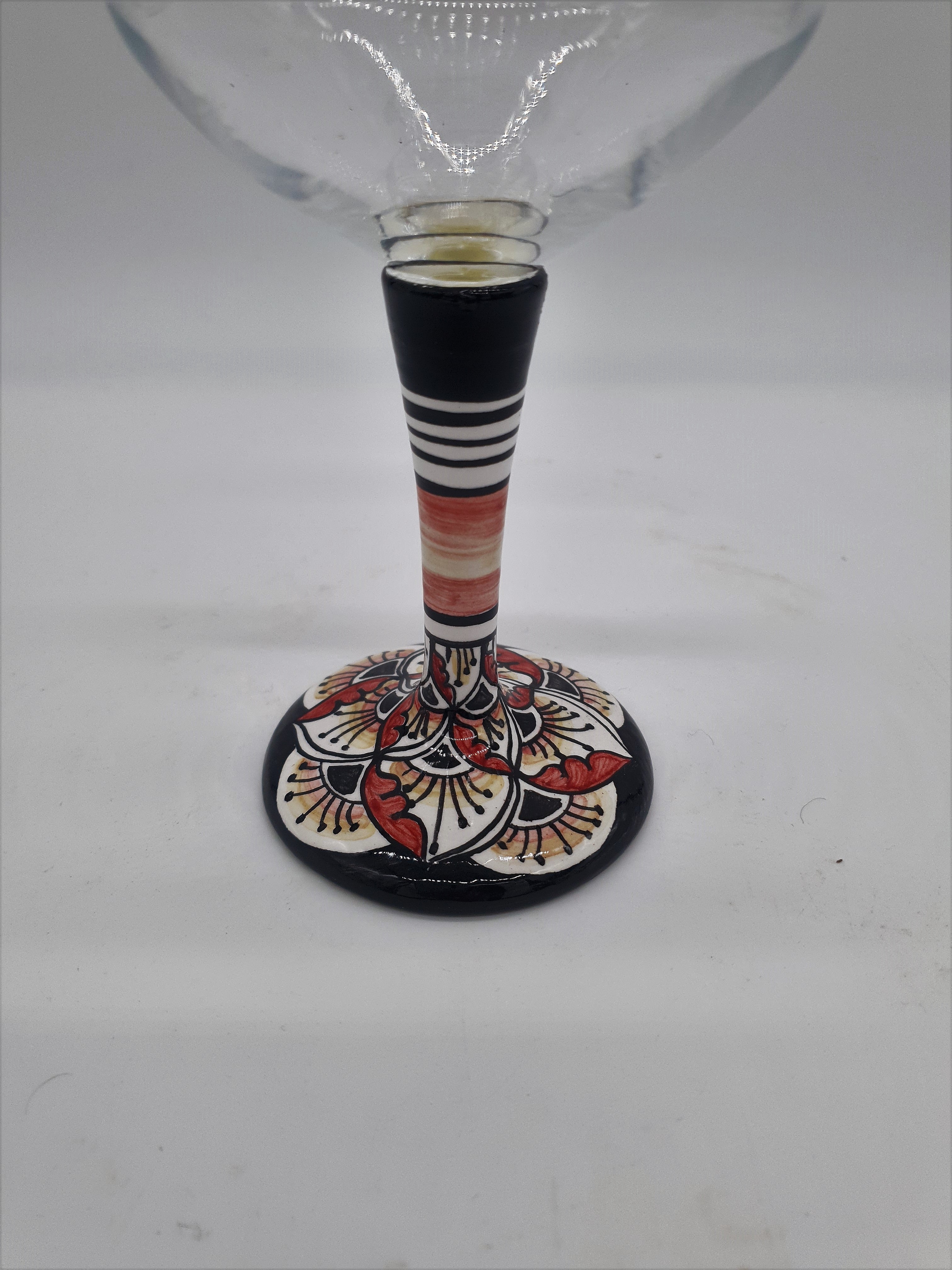 Glass for Wine Ceramic and Glass Peacock Feathers Black Background