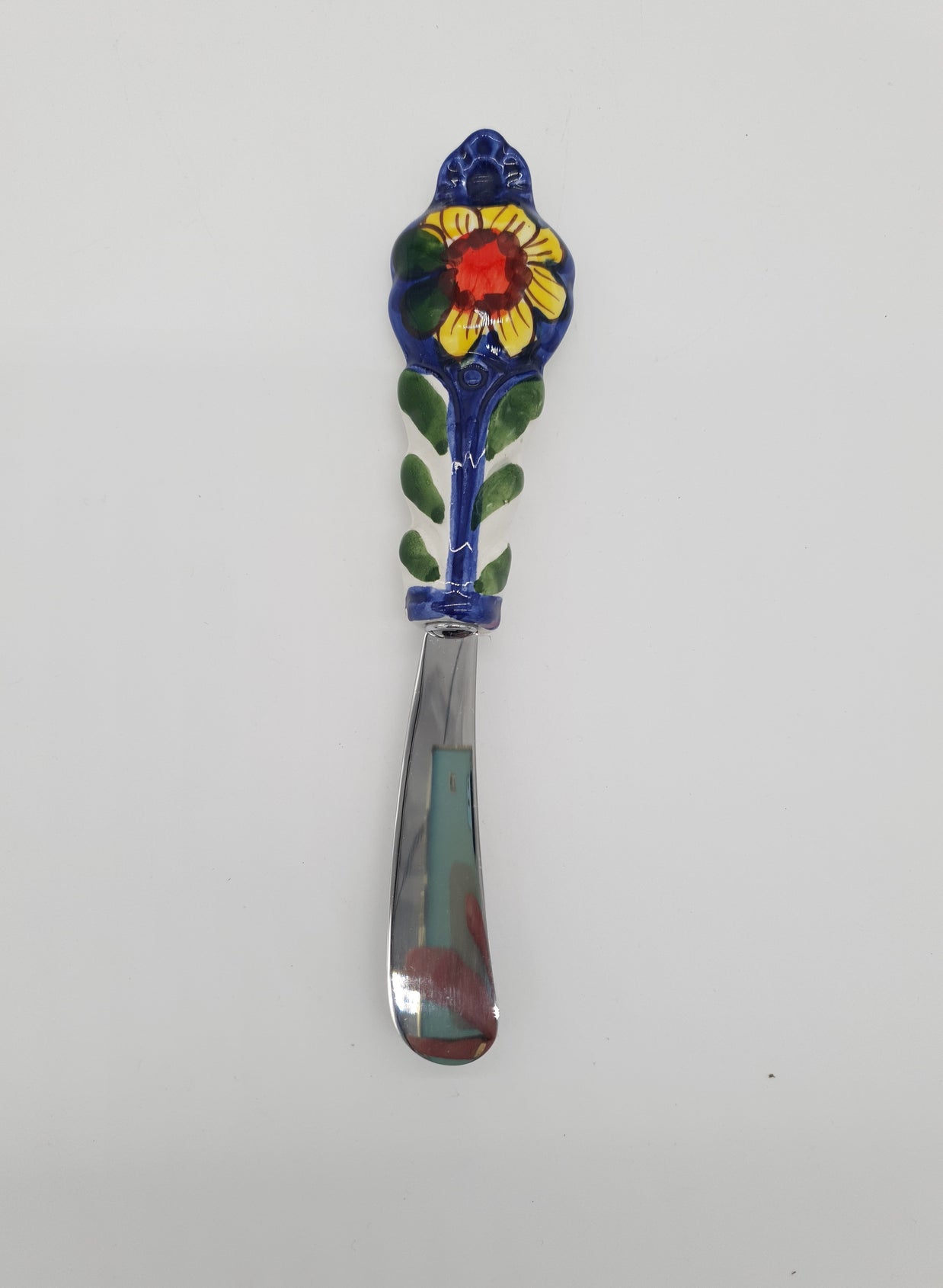 Coltello Spalma Burro Decoro Girasole Fondo Blu Acciaio e Ceramica