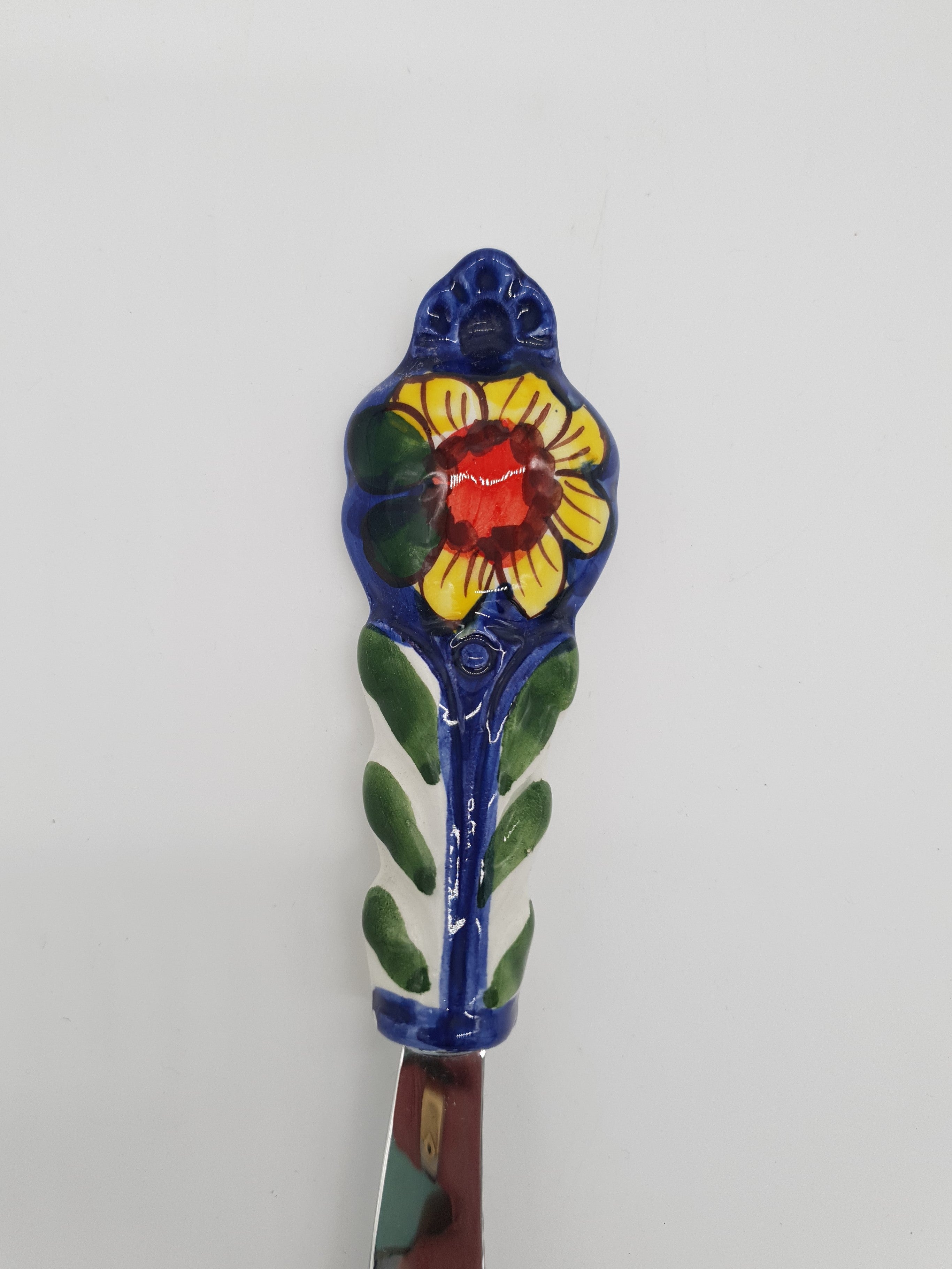 Coltello Spalma Burro Decoro Girasole Fondo Blu Acciaio e Ceramica