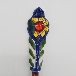 Coltello Spalma Burro Decoro Girasole Fondo Blu Acciaio e Ceramica