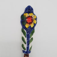 Coltello Spalma Burro Decoro Girasole Fondo Blu Acciaio e Ceramica