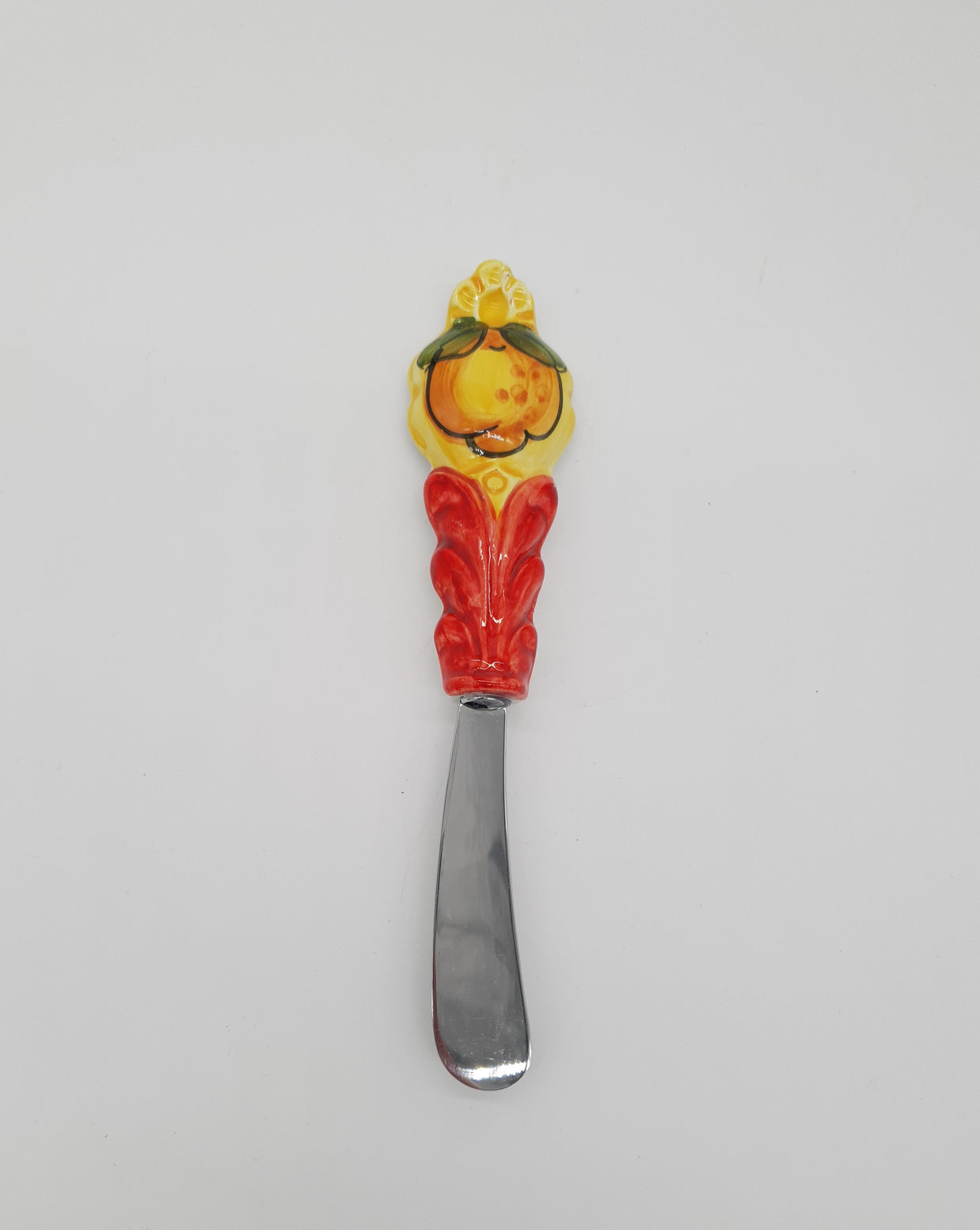 Coltello Spalma Burro Decoro Limone Fondo Giallo Acciaio e Ceramica