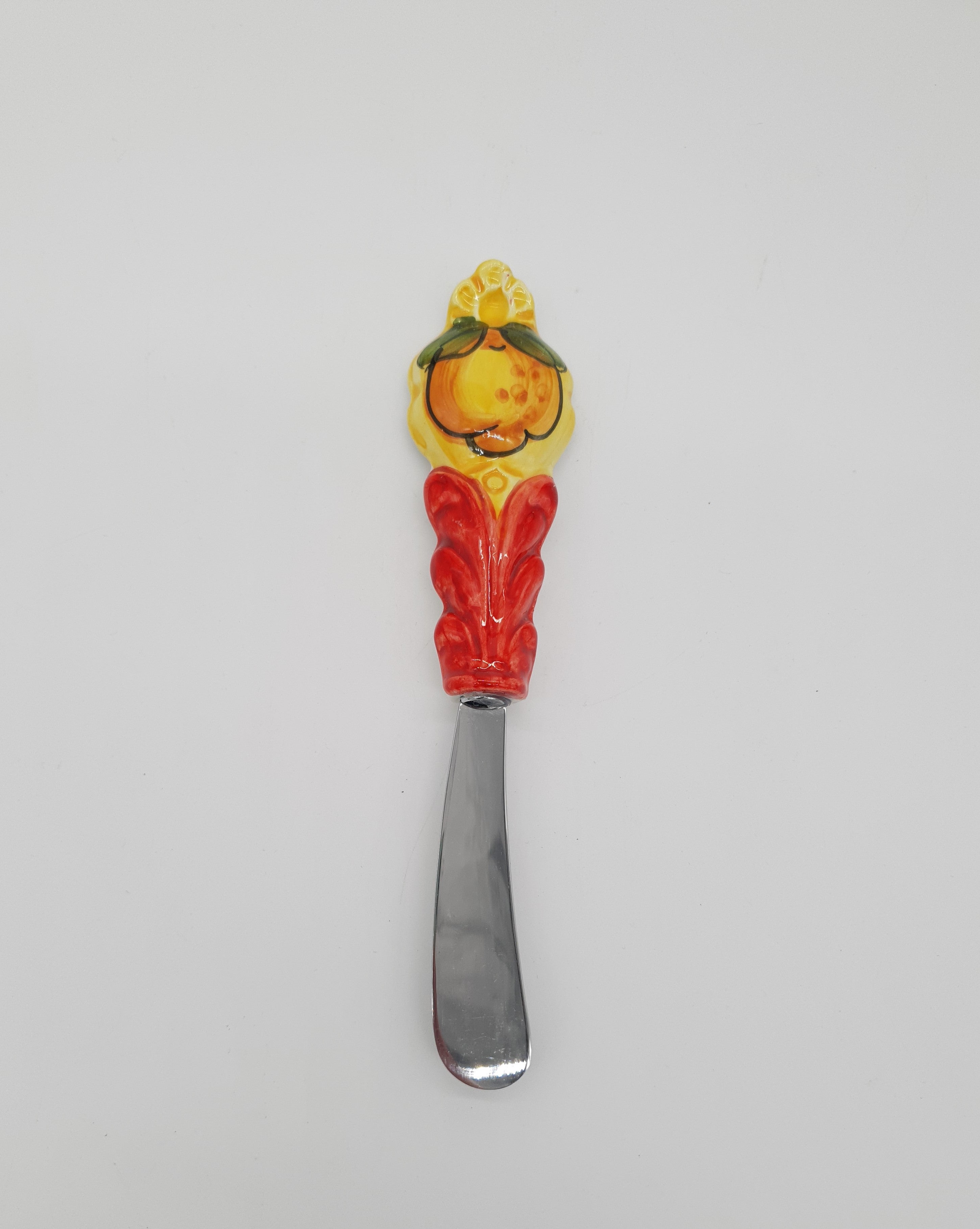 Coltello Spalma Burro Decoro Limone Fondo Giallo Acciaio e Ceramica