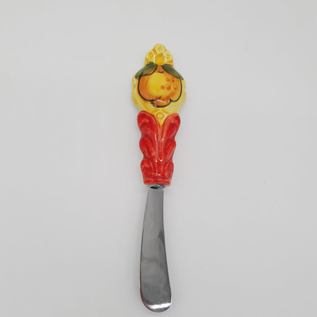 Coltello Spalma Burro Decoro Limone Fondo Giallo Acciaio e Ceramica