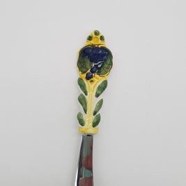 Coltello Spalma Burro Decoro Uva Blu Fondo Giallo Acciaio e Ceramica